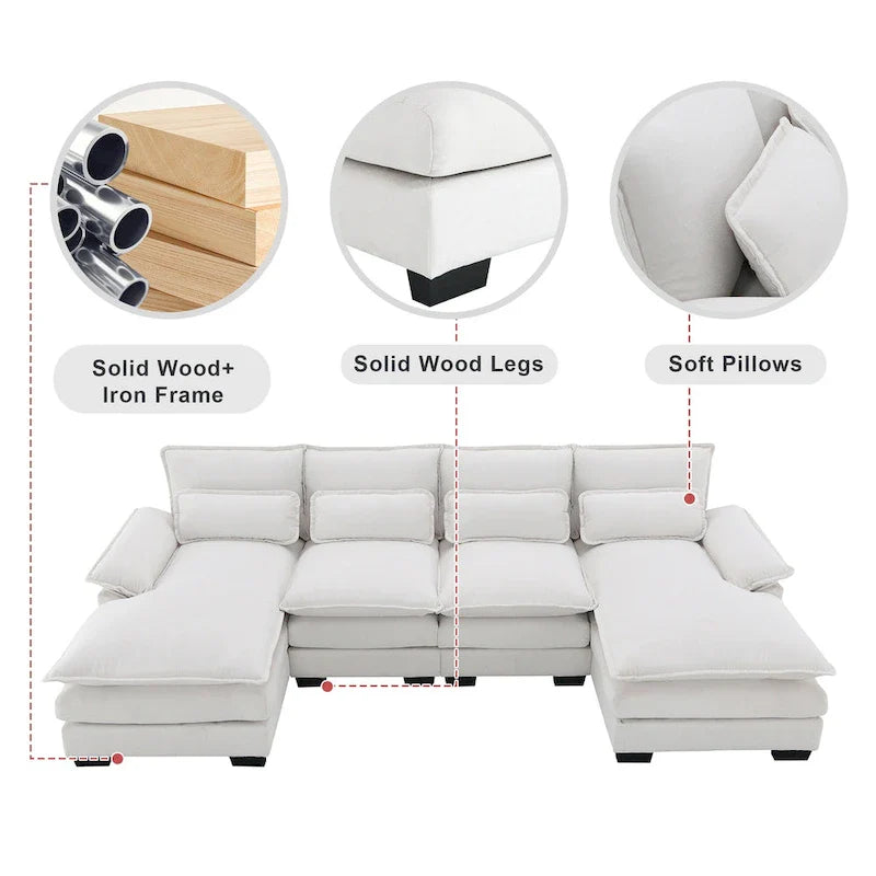 Canapé sectionnel convertible en U modulaire 6 places, rembourré et moderne