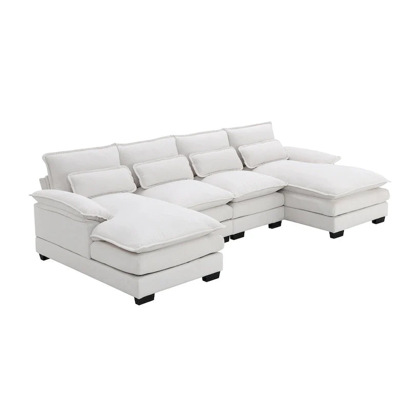 Canapé sectionnel convertible en U modulaire 6 places, rembourré et moderne