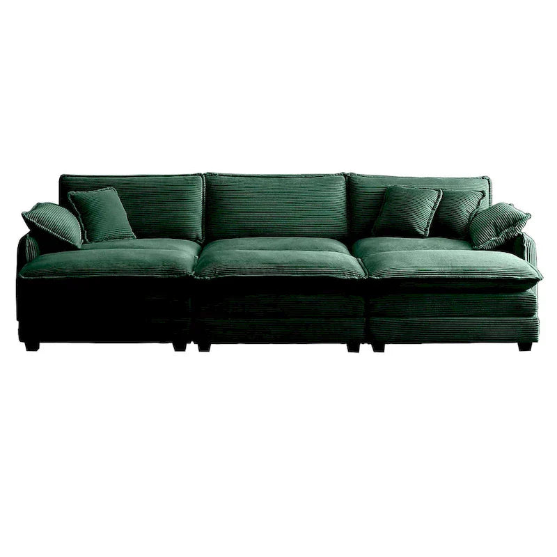 Canapé sectionnel modulable convertible 6 pièces en velours côtelé avec 3 ottomans amovibles et 5 coussins, combinaison libre