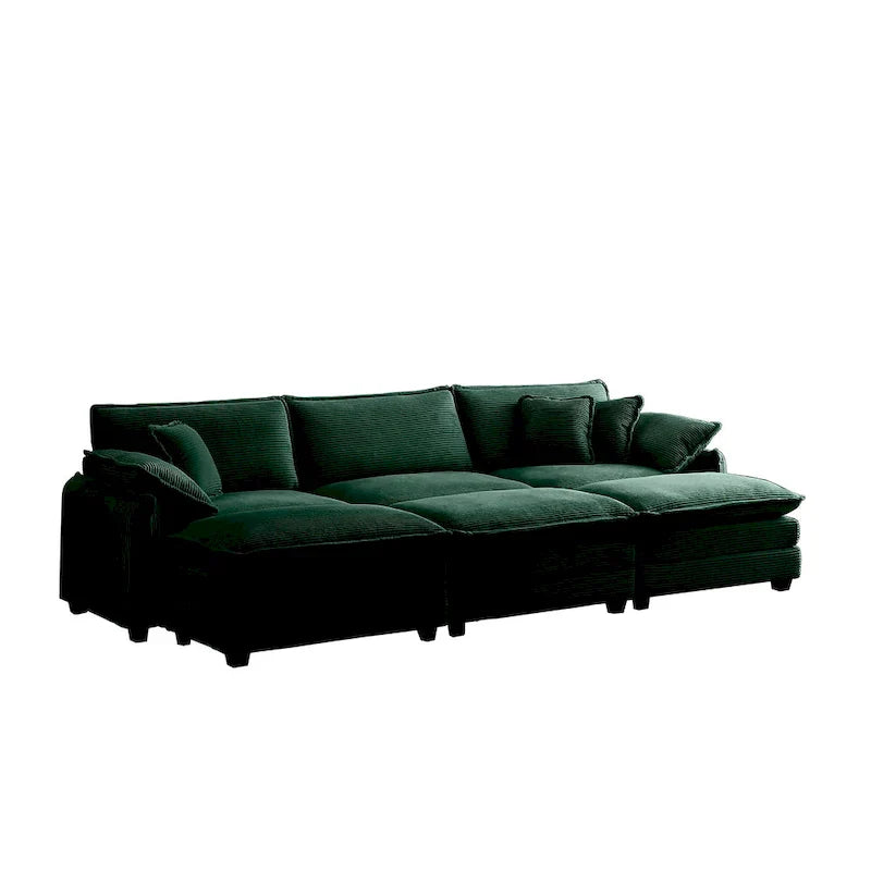 Canapé sectionnel modulable convertible 6 pièces en velours côtelé avec 3 ottomans amovibles et 5 coussins, combinaison libre
