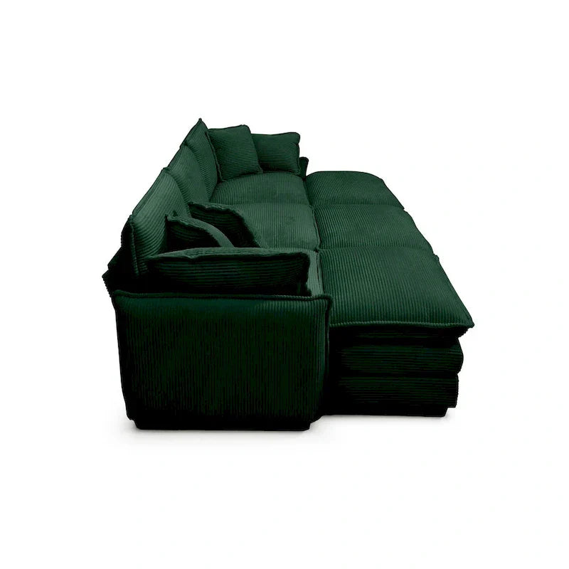 Canapé sectionnel modulable convertible 6 pièces en velours côtelé avec 3 ottomans amovibles et 5 coussins, combinaison libre