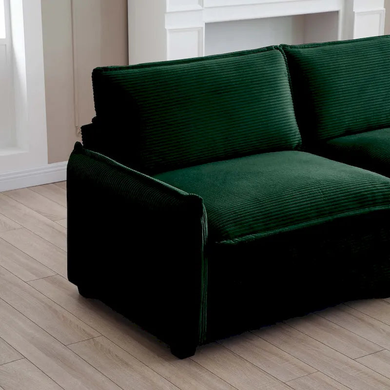 Canapé sectionnel modulable convertible 6 pièces en velours côtelé avec 3 ottomans amovibles et 5 coussins, combinaison libre