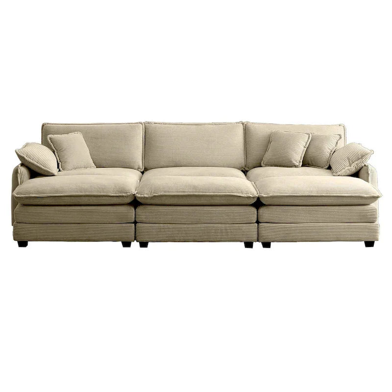 Canapé sectionnel modulable convertible 6 pièces en velours côtelé avec 3 ottomans amovibles et 5 coussins, combinaison libre