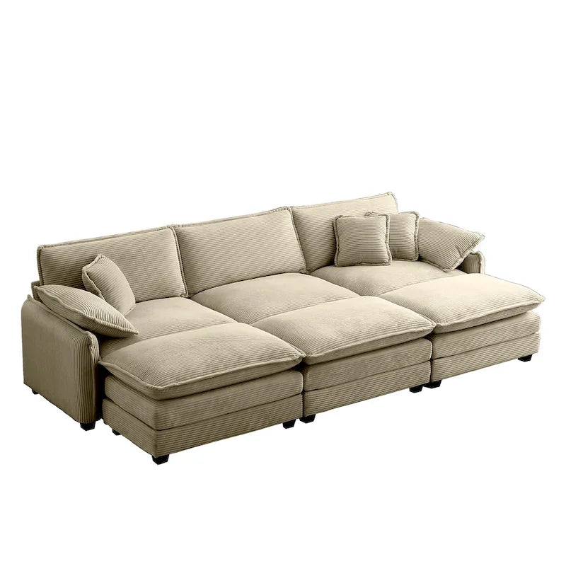 Canapé sectionnel modulable convertible 6 pièces en velours côtelé avec 3 ottomans amovibles et 5 coussins, combinaison libre