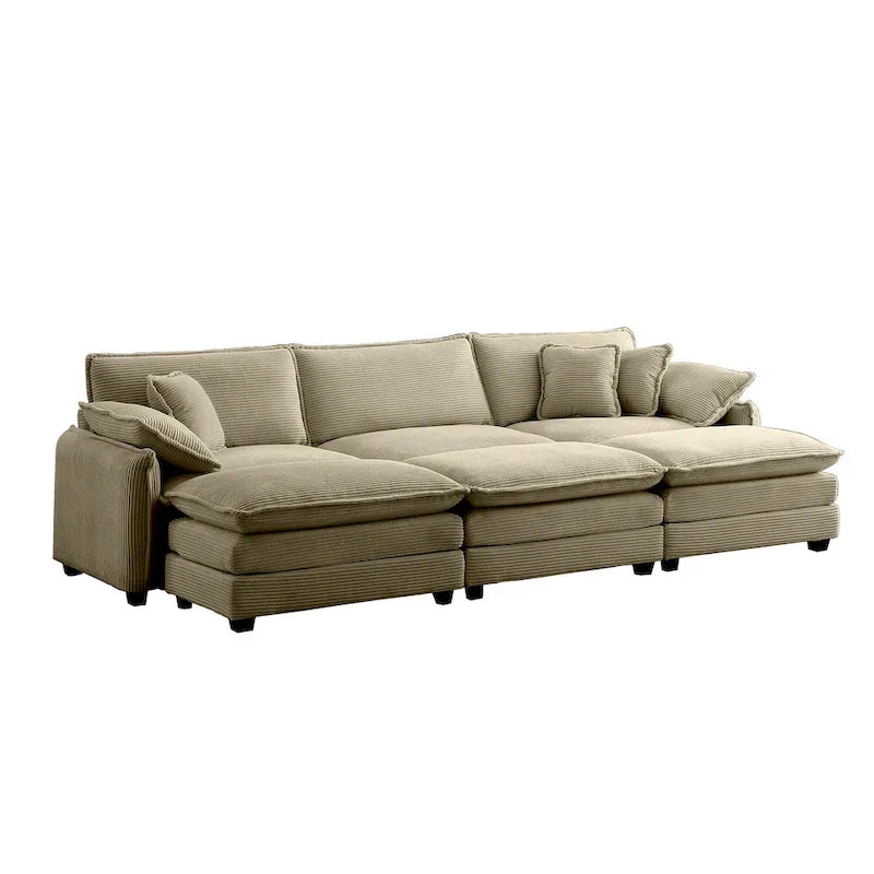 Canapé sectionnel modulable convertible 6 pièces en velours côtelé avec 3 ottomans amovibles et 5 coussins, combinaison libre