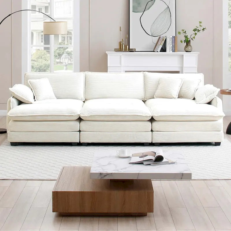 Canapé sectionnel modulable convertible 6 pièces en velours côtelé avec 3 ottomans amovibles et 5 coussins, combinaison libre