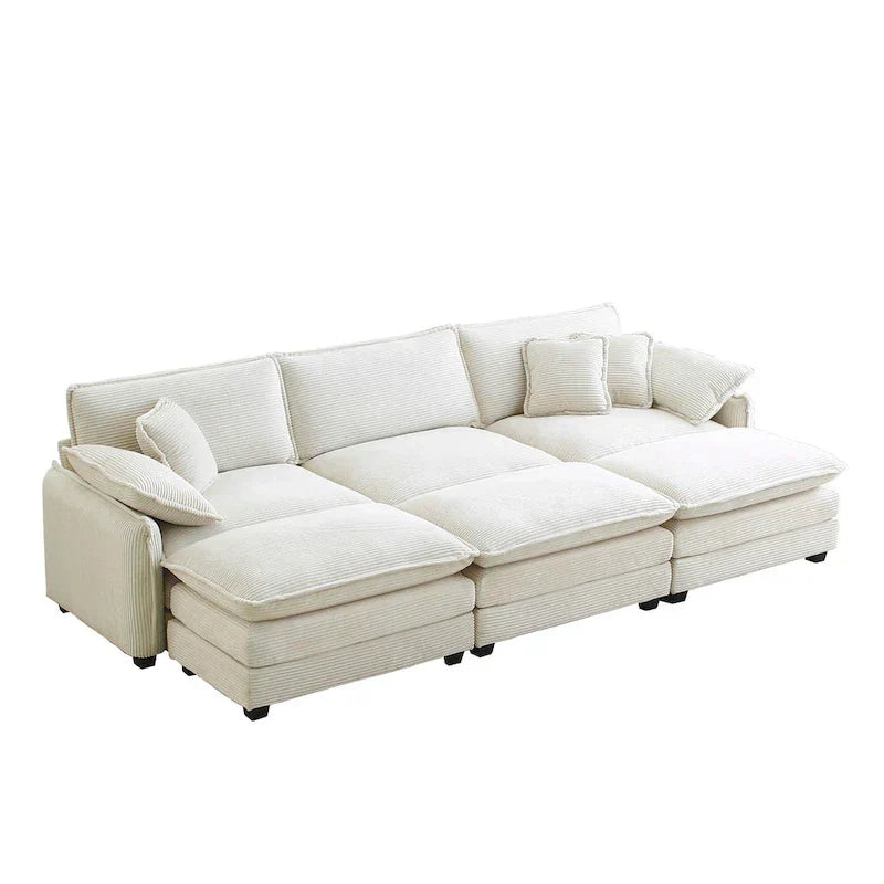 Canapé sectionnel modulable convertible 6 pièces en velours côtelé avec 3 ottomans amovibles et 5 coussins, combinaison libre