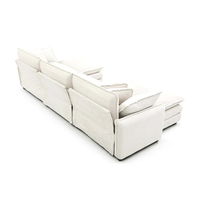 Canapé sectionnel modulable convertible 6 pièces en velours côtelé avec 3 ottomans amovibles et 5 coussins, combinaison libre