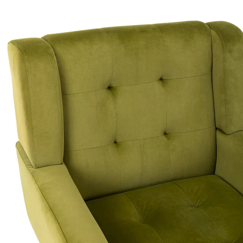 Fauteuil d'appoint capitonné en velours vert 29,53 avec pieds en bois massif noir