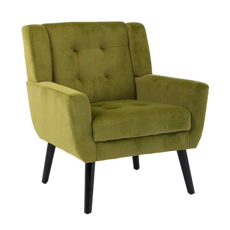 Fauteuil d'appoint capitonné en velours vert 29,53 avec pieds en bois massif noir