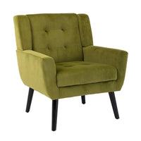 Fauteuil d'appoint capitonné en velours vert 29,53 avec pieds en bois massif noir