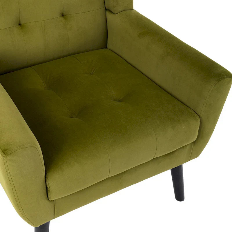 Fauteuil d'appoint capitonné en velours vert 29,53 avec pieds en bois massif noir