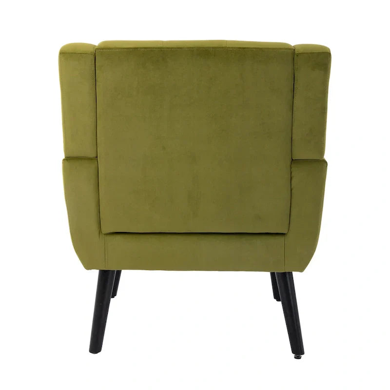 Fauteuil d'appoint capitonné en velours vert 29,53 avec pieds en bois massif noir