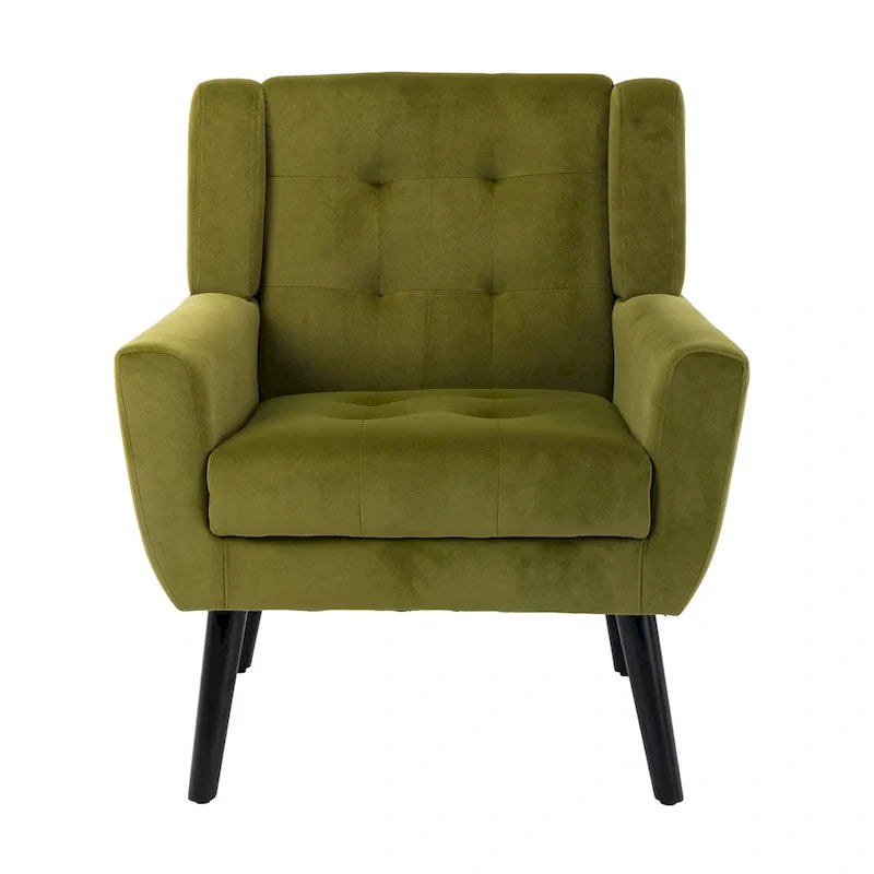 Fauteuil d'appoint capitonné en velours vert 29,53 avec pieds en bois massif noir