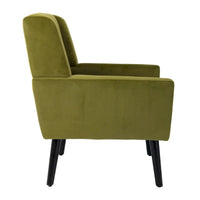 Fauteuil d'appoint capitonné en velours vert 29,53 avec pieds en bois massif noir