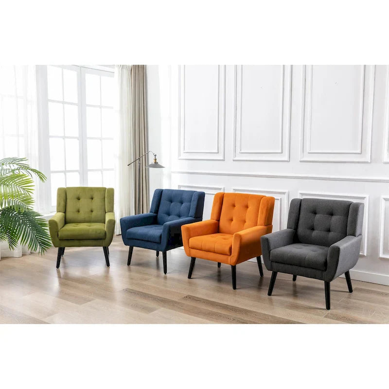 Fauteuil d'appoint capitonné en velours vert 29,53 avec pieds en bois massif noir