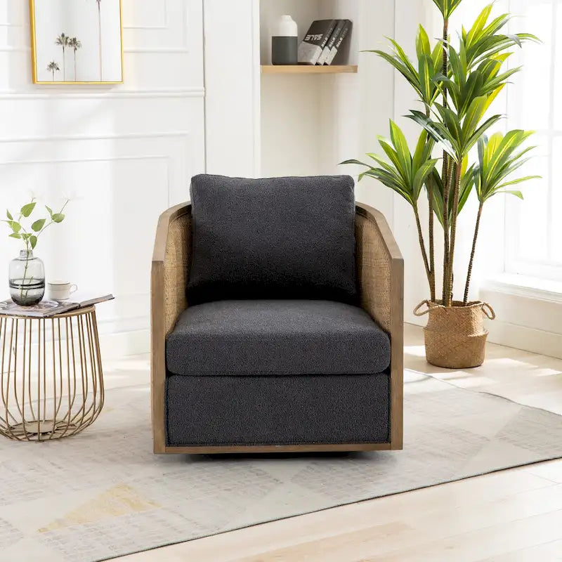 Fauteuil club pivotant à 360° en tissu noir carbone 30.12 avec cadre en bois dur robuste
