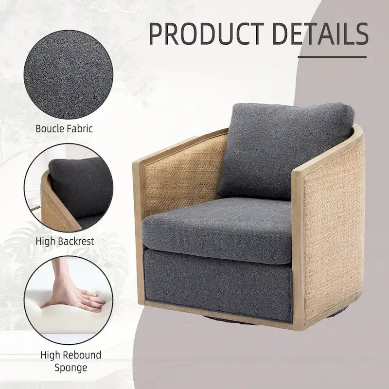 Fauteuil club pivotant à 360° en tissu noir carbone 30.12 avec cadre en bois dur robuste