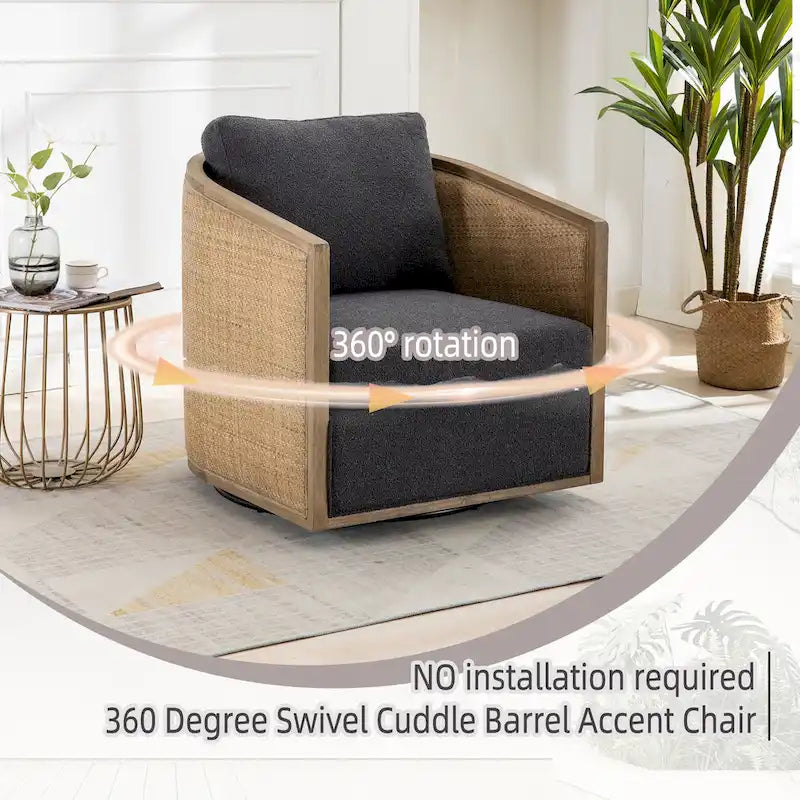 Fauteuil club pivotant à 360° en tissu noir carbone 30.12 avec cadre en bois dur robuste