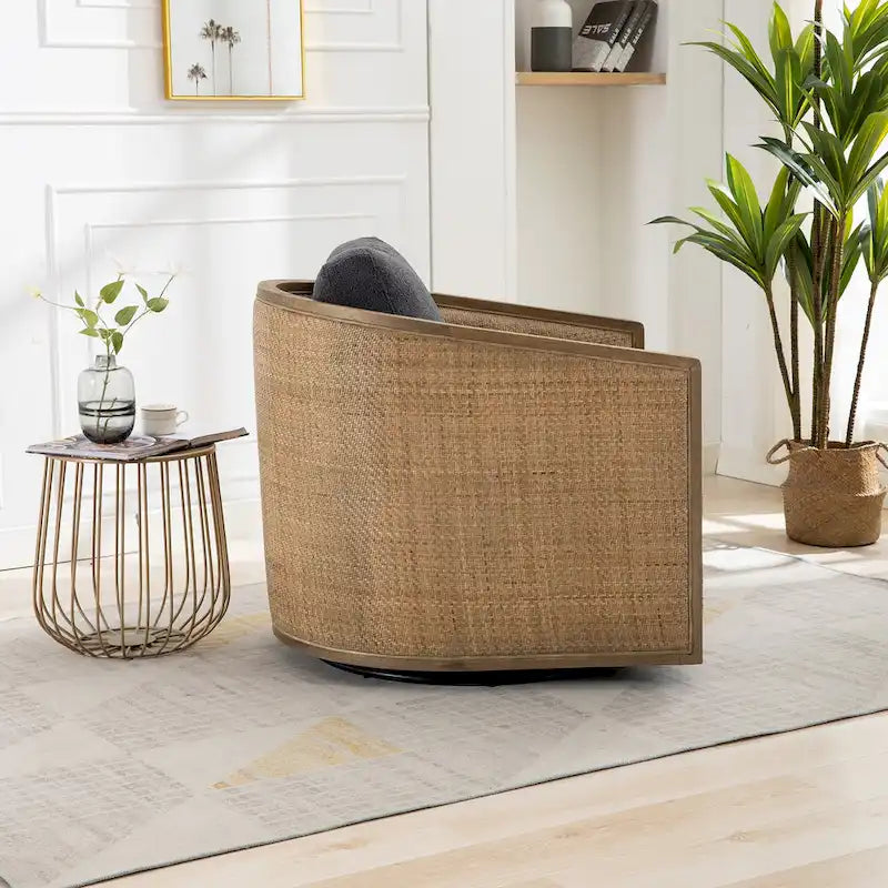 Fauteuil club pivotant à 360° en tissu noir carbone 30.12 avec cadre en bois dur robuste