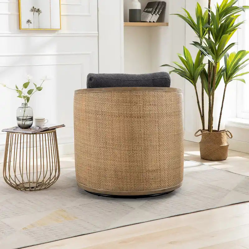 Fauteuil club pivotant à 360° en tissu noir carbone 30.12 avec cadre en bois dur robuste