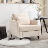 Fauteuil beige 29,53 en chenille avec cadre et coussins en bois massif