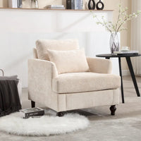 Fauteuil beige 29,53 en chenille avec cadre et coussins en bois massif