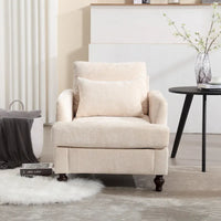 Fauteuil beige 29,53 en chenille avec cadre et coussins en bois massif