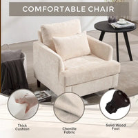 Fauteuil beige 29,53 en chenille avec cadre et coussins en bois massif