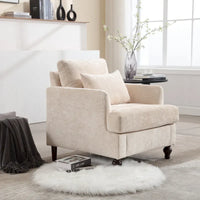 Fauteuil beige 29,53 en chenille avec cadre et coussins en bois massif