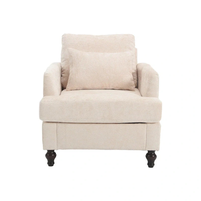 Fauteuil beige 29,53 en chenille avec cadre et coussins en bois massif