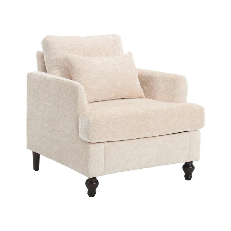 Fauteuil beige 29,53 en chenille avec cadre et coussins en bois massif