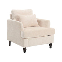 Fauteuil beige 29,53 en chenille avec cadre et coussins en bois massif