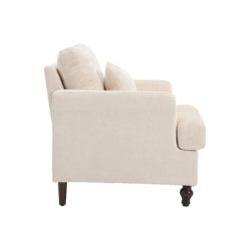 Fauteuil beige 29,53 en chenille avec cadre et coussins en bois massif