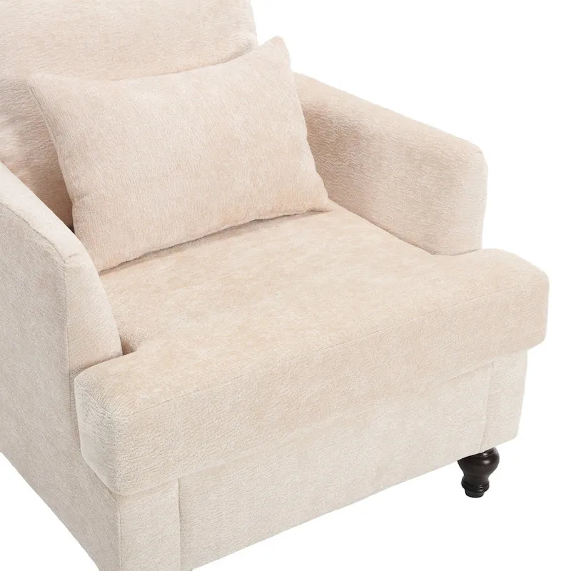 Fauteuil beige 29,53 en chenille avec cadre et coussins en bois massif