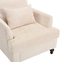 Fauteuil beige 29,53 en chenille avec cadre et coussins en bois massif