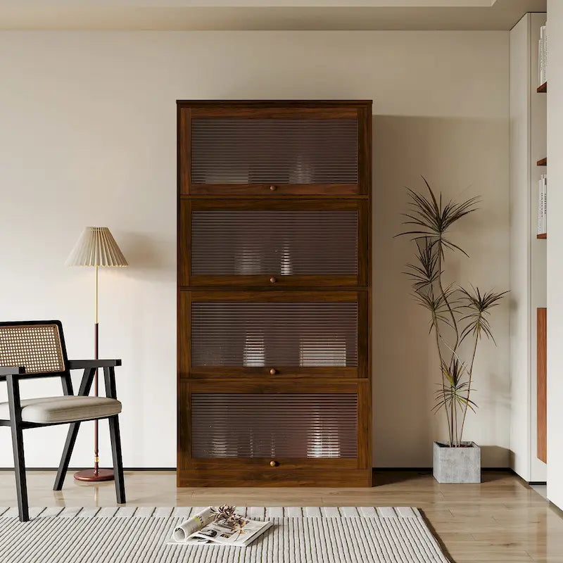Bibliothèque contemporaine à dos fermé, portes vitrées, meuble de rangement de bureau, meuble bas pleine hauteur
