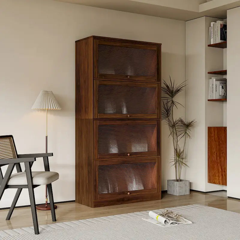 Bibliothèque contemporaine à dos fermé, portes vitrées, meuble de rangement de bureau, meuble bas pleine hauteur