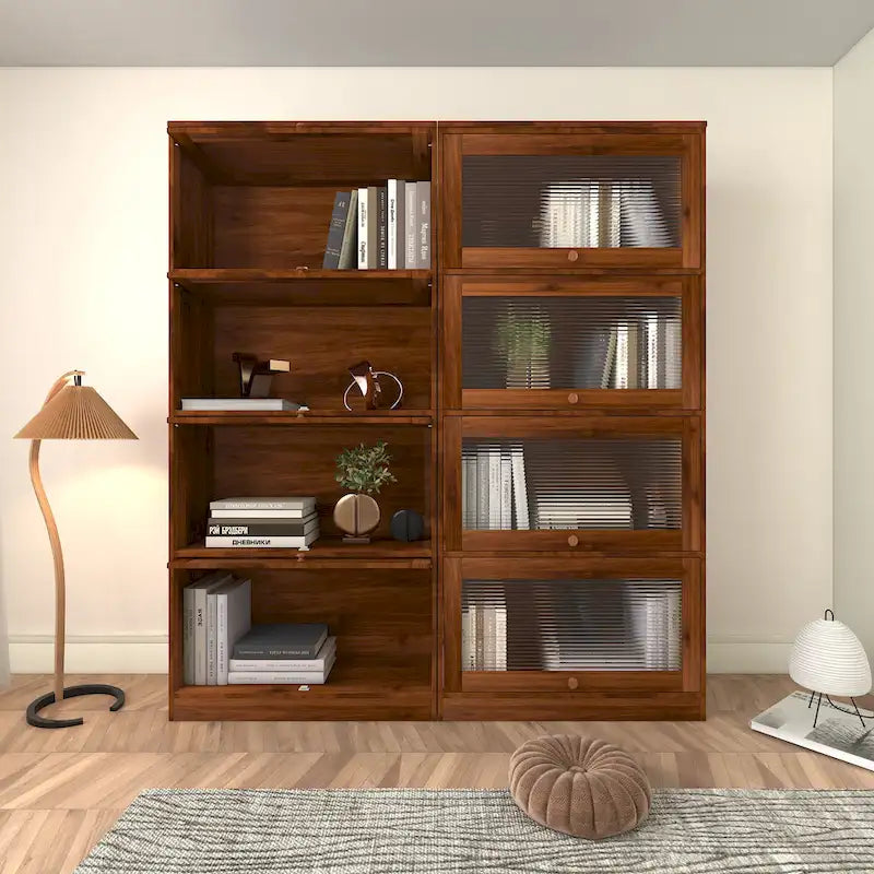 Bibliothèque contemporaine à dos fermé, portes vitrées, meuble de rangement de bureau, meuble bas pleine hauteur
