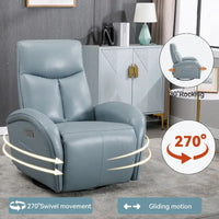 Fauteuil inclinable électrique pivotant et à bascule en cuir, pivotement max 270 degrés, mécanisme robuste avec USB et Type-C