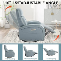 Fauteuil inclinable électrique pivotant et à bascule en cuir, pivotement max 270 degrés, mécanisme robuste avec USB et Type-C