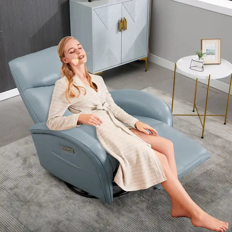 Fauteuil inclinable électrique pivotant et à bascule en cuir, pivotement max 270 degrés, mécanisme robuste avec USB et Type-C