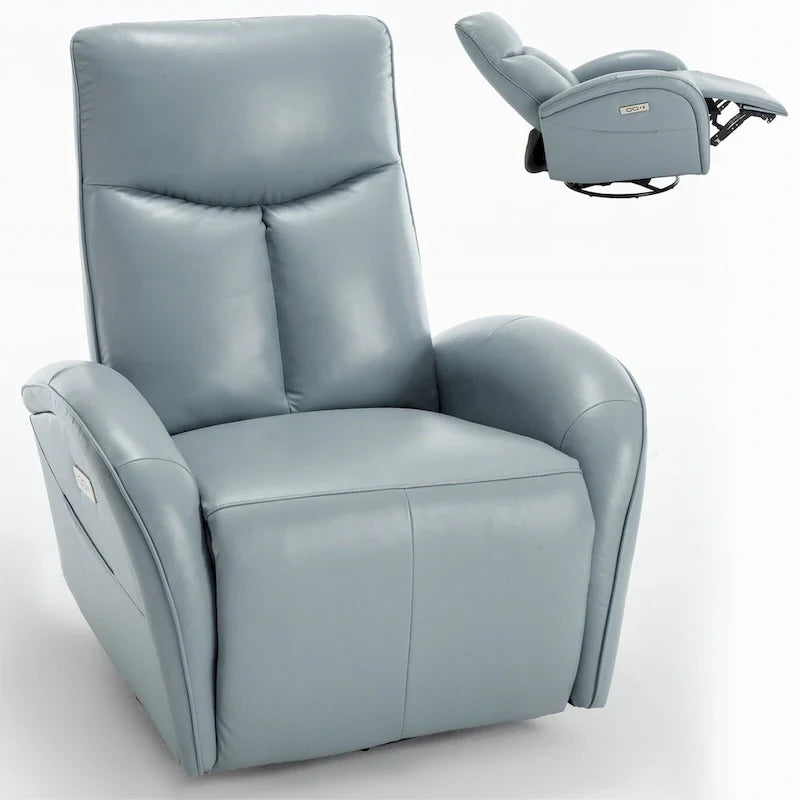 Fauteuil inclinable électrique pivotant et à bascule en cuir, pivotement max 270 degrés, mécanisme robuste avec USB et Type-C