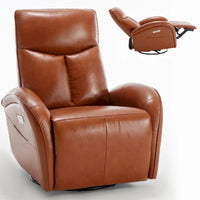 Fauteuil inclinable électrique pivotant et à bascule en cuir, pivotement max 270 degrés, mécanisme robuste avec USB et Type-C