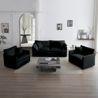 Ensemble de canapés 3 pièces en chenille noire avec causeuse et 2 canapés simples