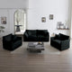 Ensemble de canapés 3 pièces en chenille noire avec causeuse et 2 canapés simples