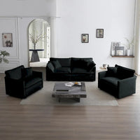 Ensemble de canapés 3 pièces en chenille noire avec causeuse et 2 canapés simples