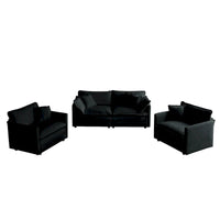 Ensemble de canapés 3 pièces en chenille noire avec causeuse et 2 canapés simples