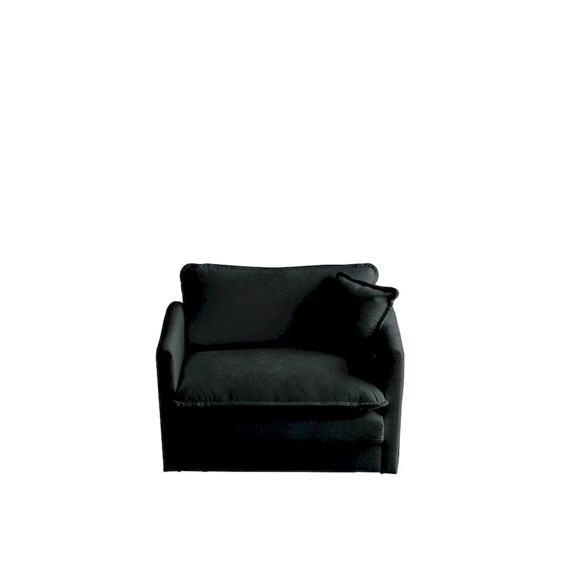 Ensemble de canapés 3 pièces en chenille noire avec causeuse et 2 canapés simples