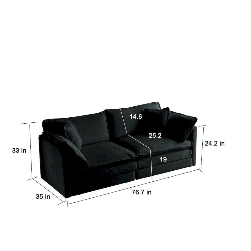 Ensemble de canapés 3 pièces en chenille noire avec causeuse et 2 canapés simples